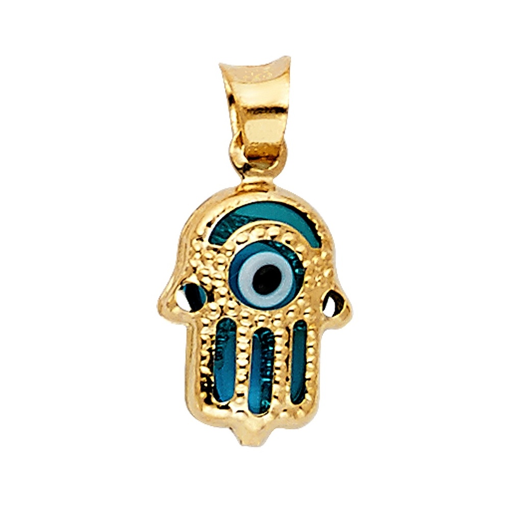 14K Yellow Gold  Evil Eye Hamsa Pendant